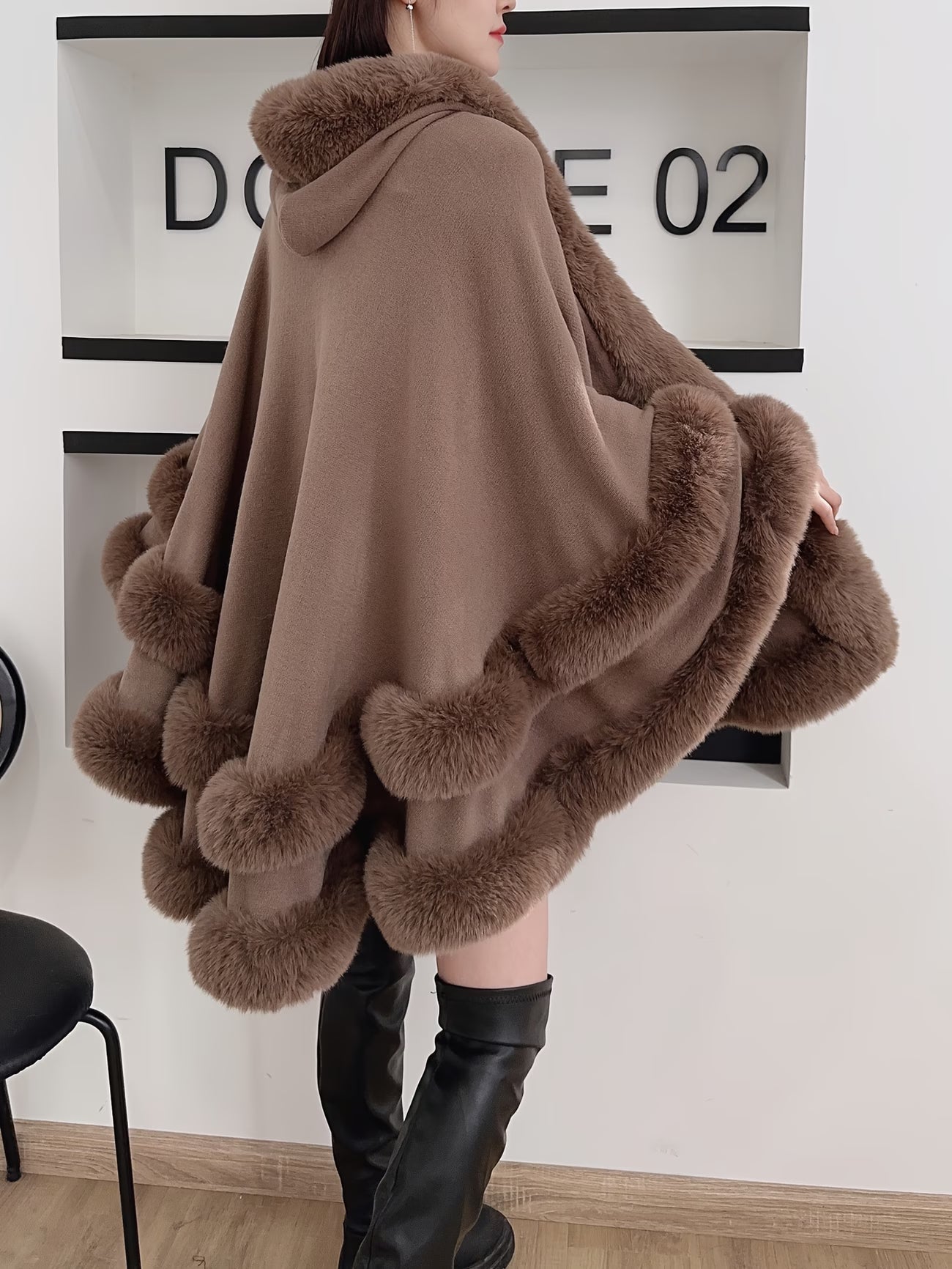 SnoTest Women’s Elegant Faux Fur Knit Cape – Oversized Winter Poncho Jumper