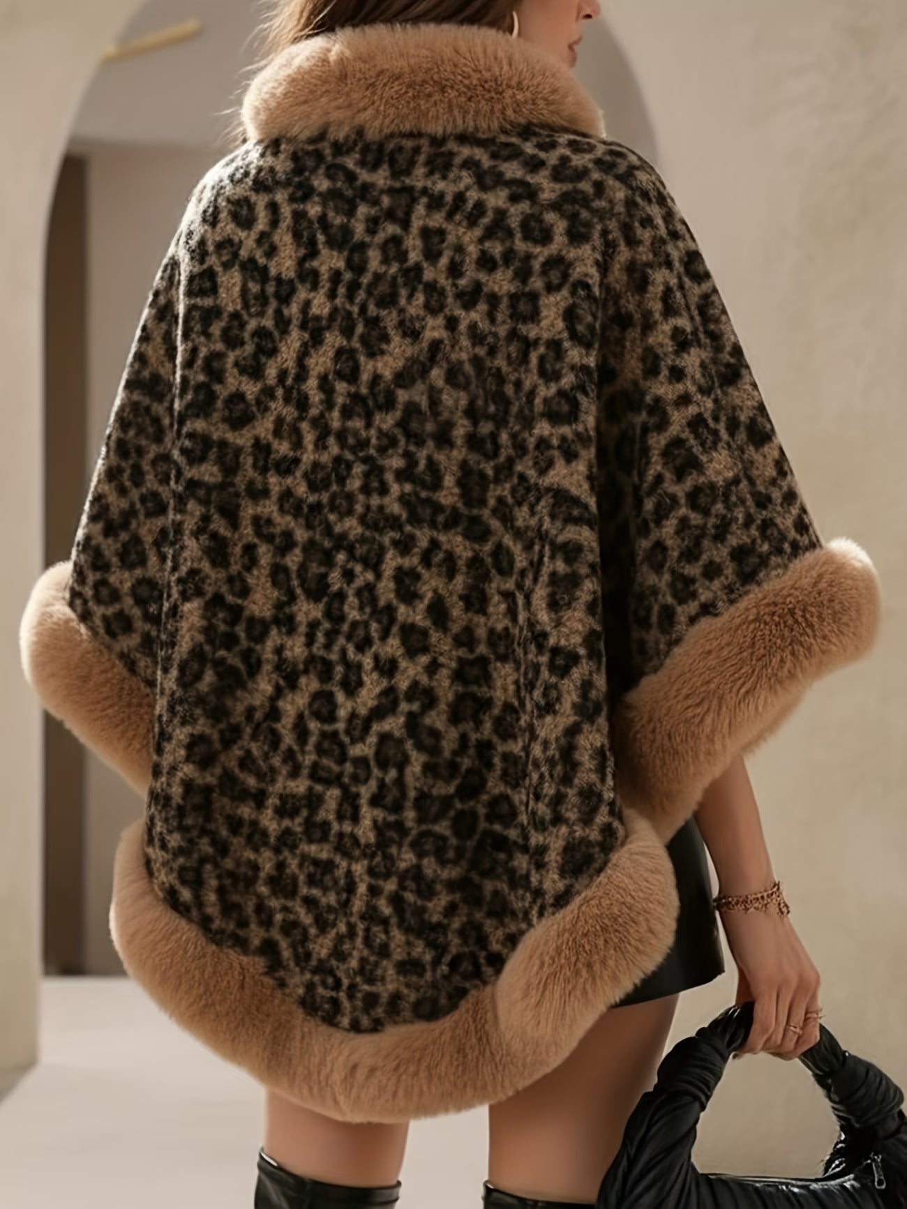 SnowTest Women’s Luxury Faux Fur Poncho Sweater – Oversized Cable Knit Winter Cape