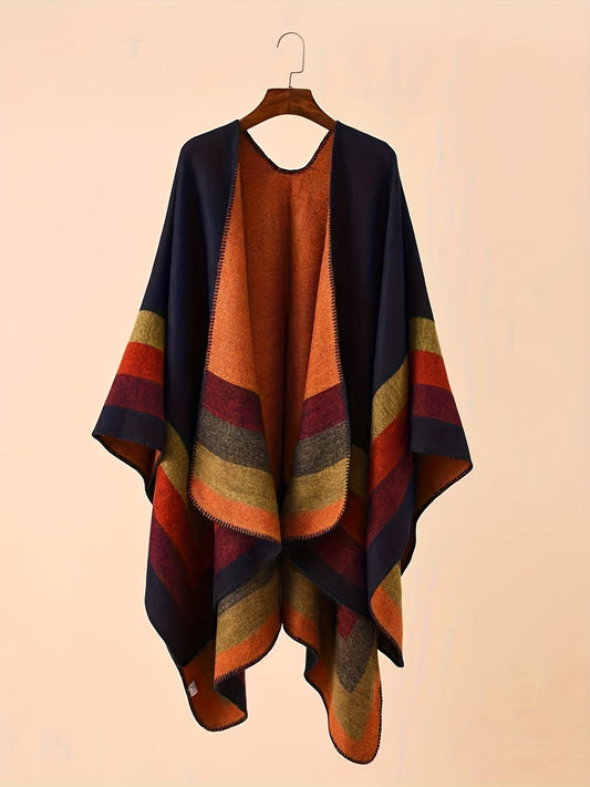 SnowTest Women’s Premium Faux Fur Trim Poncho – Oversized Knit Winter Cape Jumper